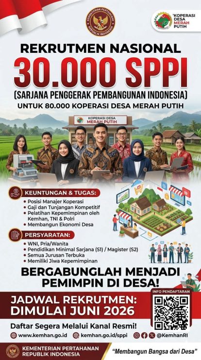 Pemerintah melalui kementerian pertahanan republik indonesia berencana merekrut sekitar 30 ribu sarjana penggerak pembangunan indonesia sppi untuk mendukung pengelolaan program koperasi desa merah putih di berbagai daerah catrawarta Pemerintah melalui kementerian pertahanan republik indonesia berencana merekrut sekitar 30 ribu sarjana penggerak pembangunan indonesia sppi untuk mendukung pengelolaan program koperasi desa merah putih di berbagai daerah